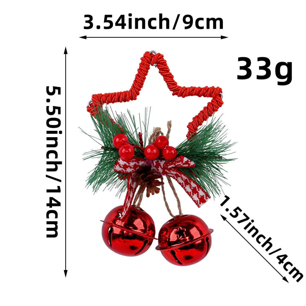 Red Star Christmas Ornament with Bells and Pinecone