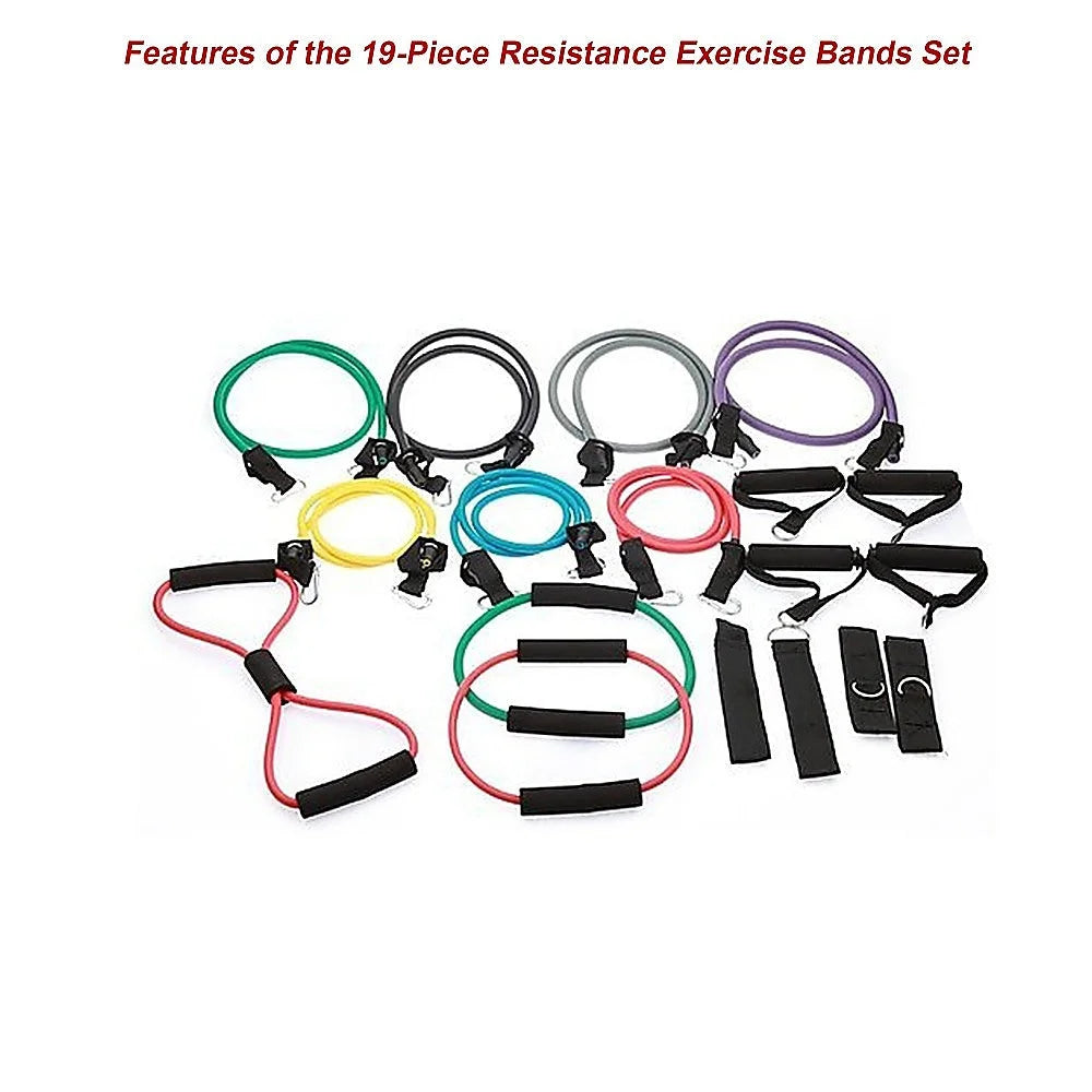 Resistance Exercise Fitness Bands Tubes Kit Yoga Set 19PC