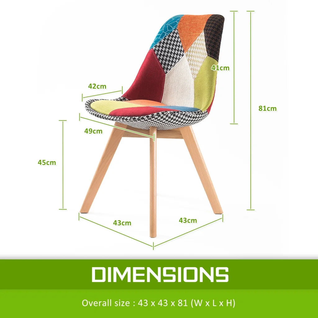 Retro Dining Cafe Chair Padded Seat Set of 2 - Multi-Colour