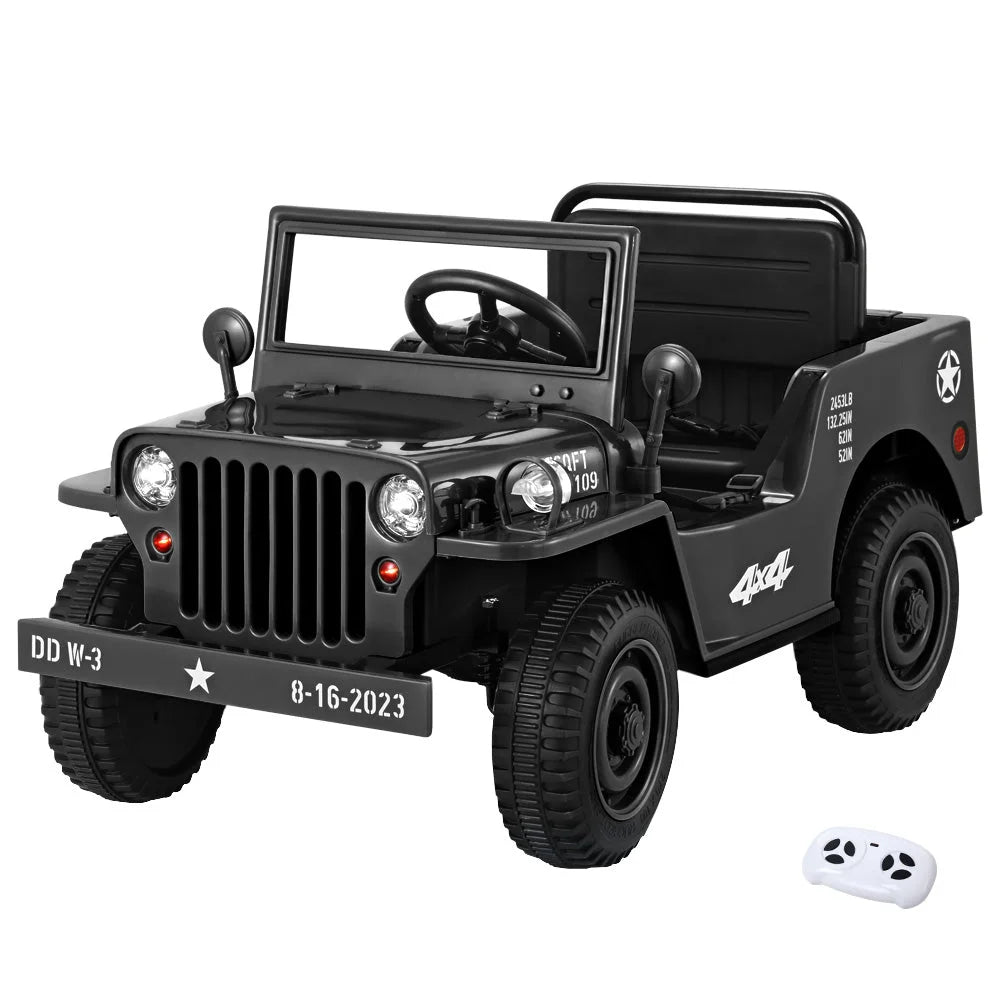 Black ride car jeep with assembled base supports and lower rails