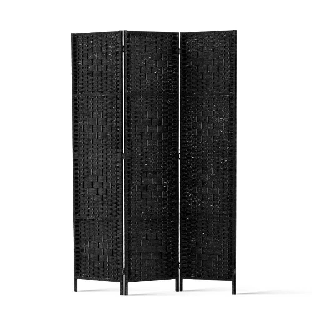 Room Divider Screen 3-Panel 123x170CM Woven - Black