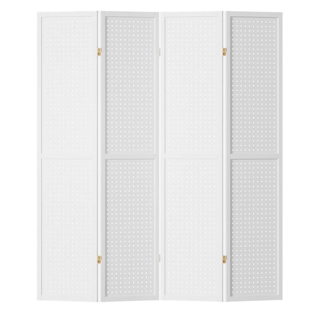 White 164x170cm room divider screen with woven screen panels and folding room divider