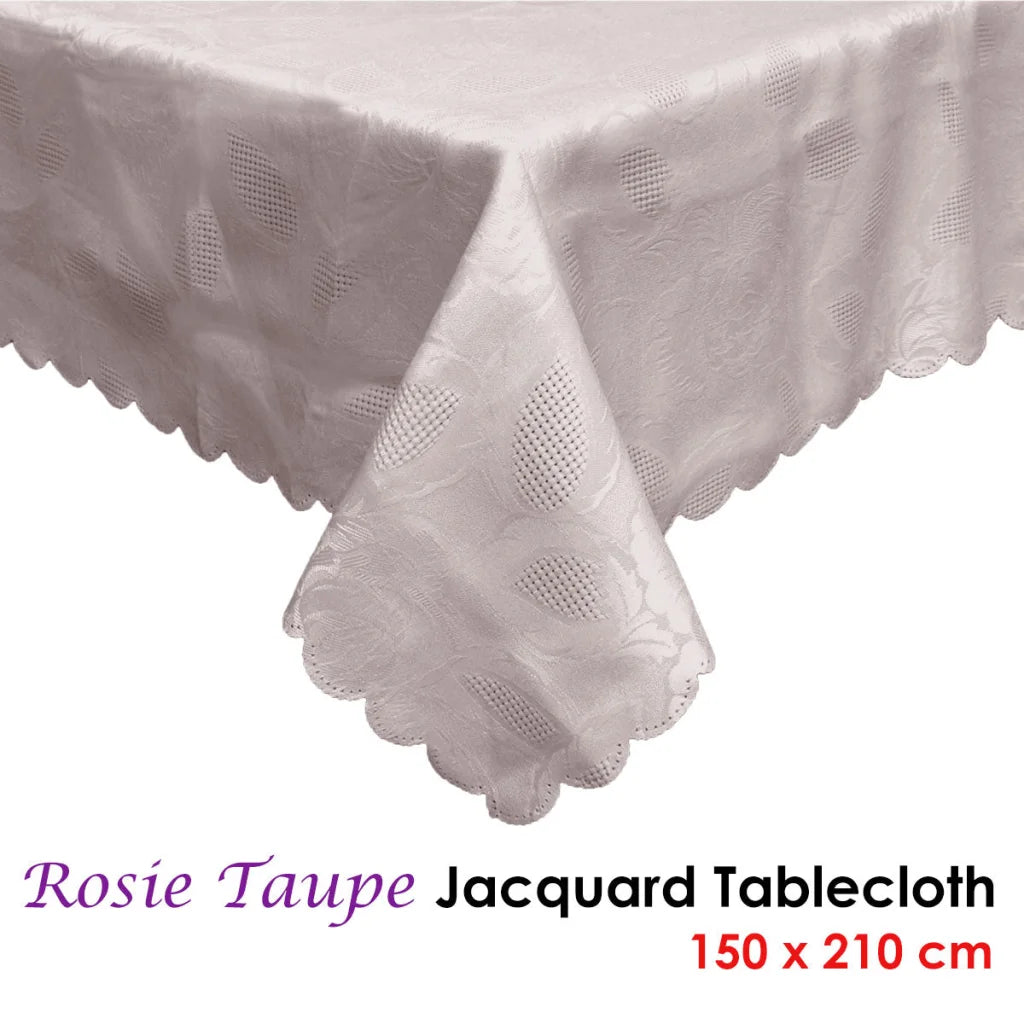 Rosie Luxury Jacquard Tablecloth Taupe 150 x 210 cm - Home