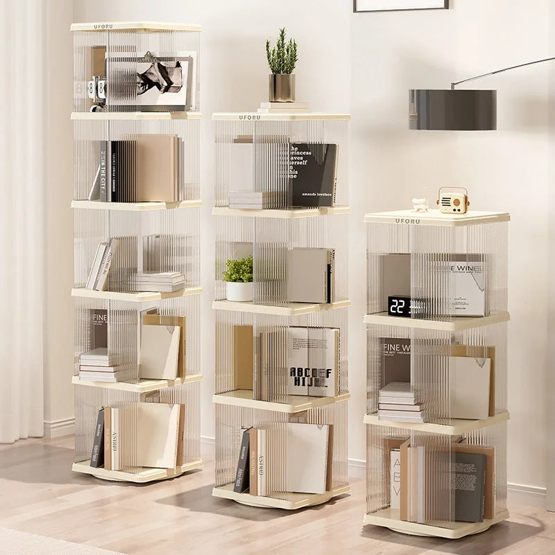 Rotating Storage Bookshelf Square 2 layers- Cream White