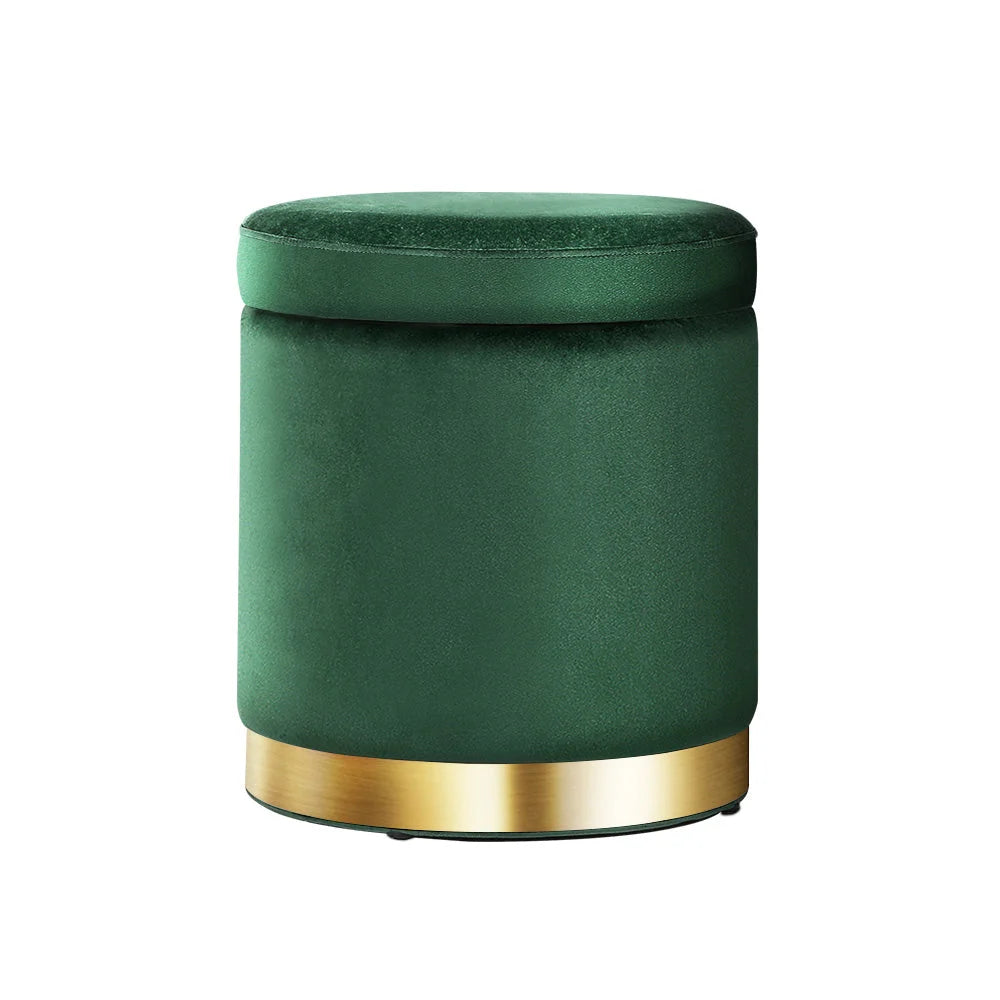 Round Velvet Storage Ottoman Foot Stool Padded Seat decor