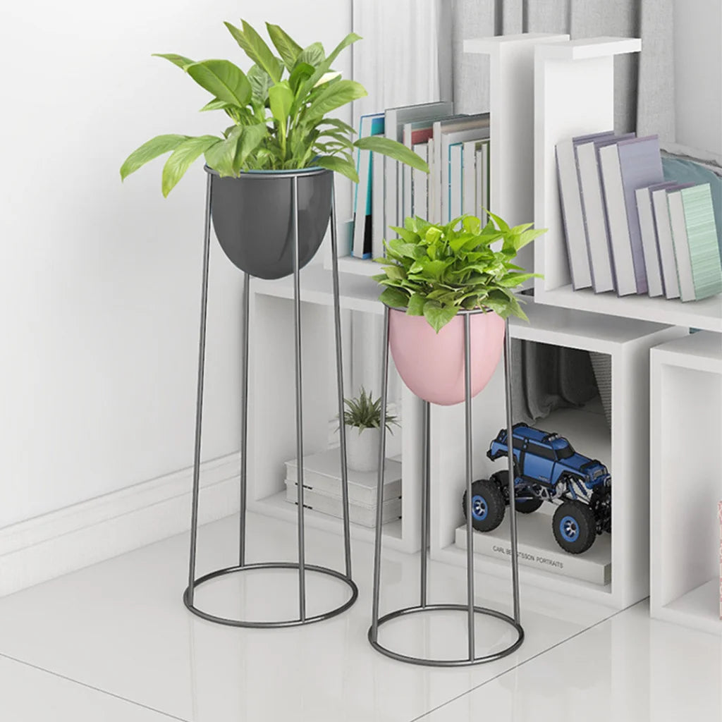 Round Wire Metal Flower Pot Stand 2X 70cm with Black Flowerpot Holder Rack Display