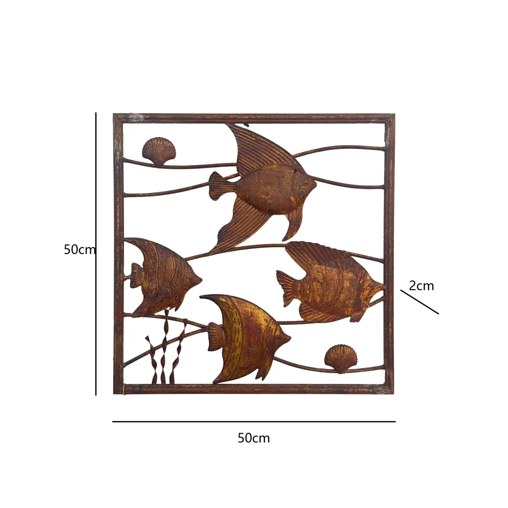 Rust Square School Of Fish Wall Art 50cm - Home & Garden >