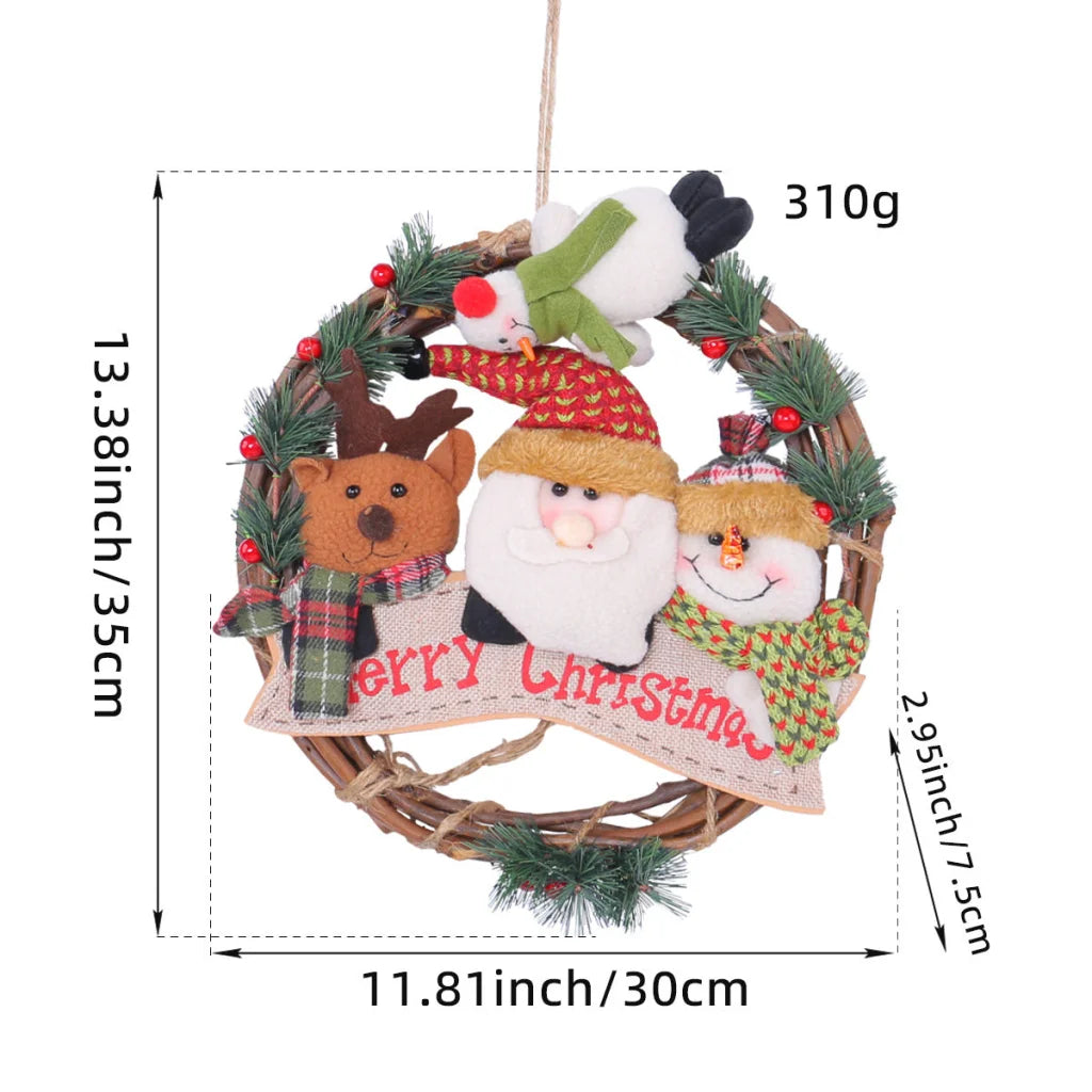 Rustic Christmas Wreath with Santa Reindeer and Snowman