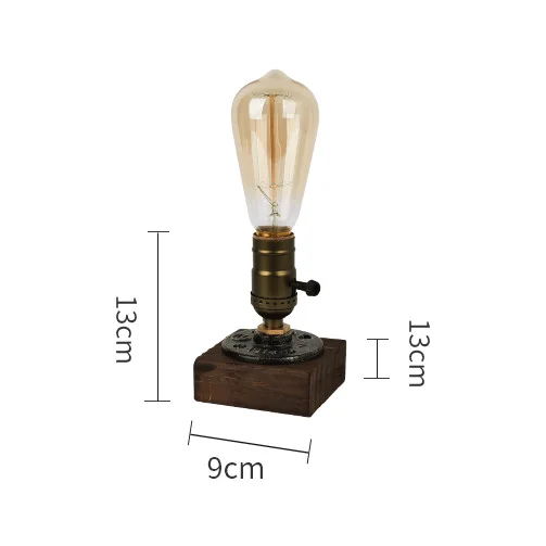 Rustic Industrial Table Lamp Vintage Wooden Base Accent