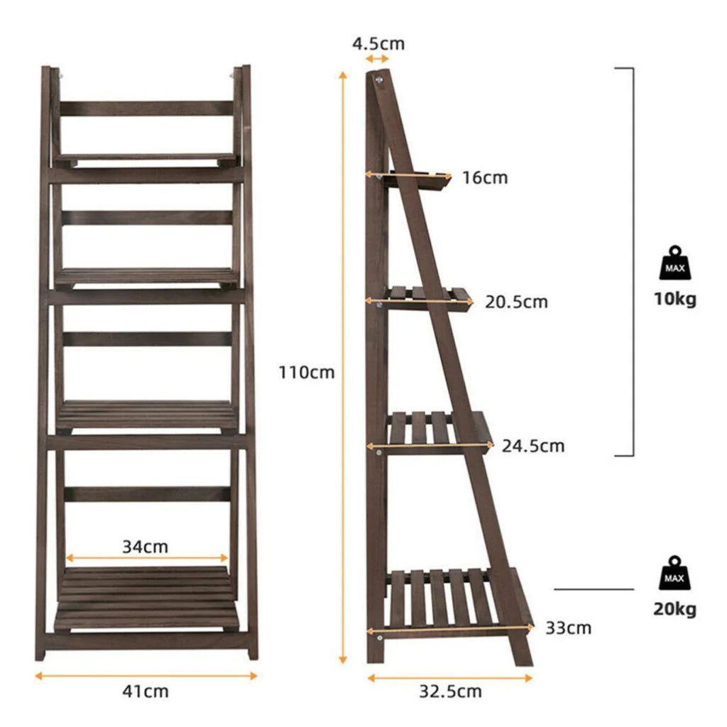 Rustic Wood 4 Tier Plant Stand Bookshelf 38CM Corner Shelf