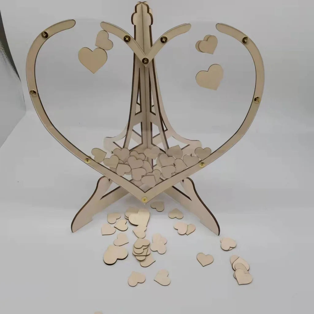 Rustic Wooden Heart Drop Box Guest Book - Eiffel Tower