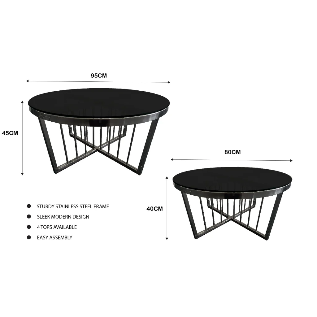 Salina Coffee Table 80cm Black Base - Black Glass