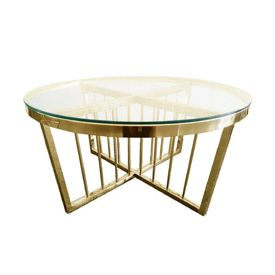 Salina Coffee Table 80cm Gold Base Clear Glass - Furniture