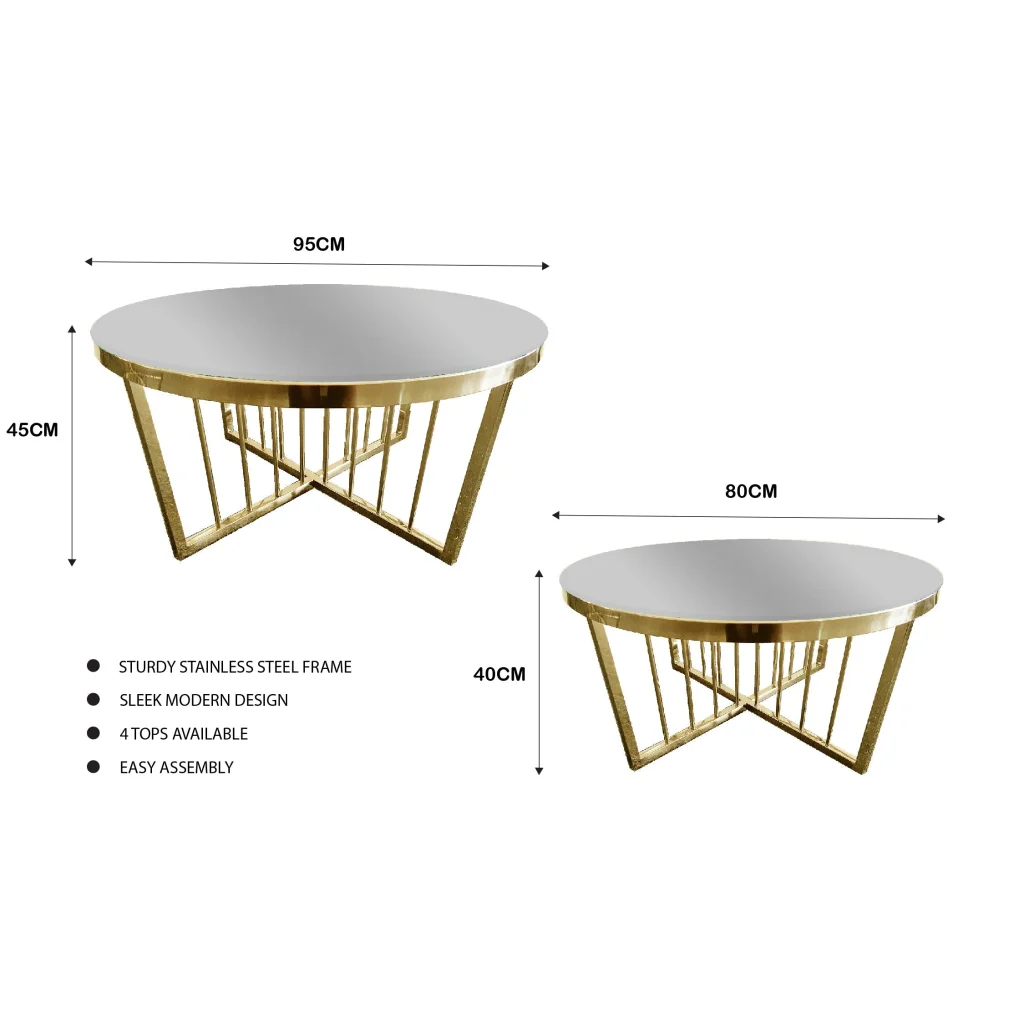 Salina Coffee Table 80cm Gold Base - Mirror Glass