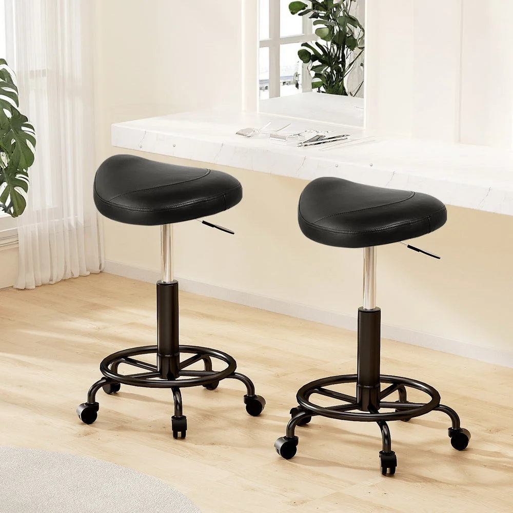 Salon Stools Set of 2 Saddle Swivel Barber Chairs Bar