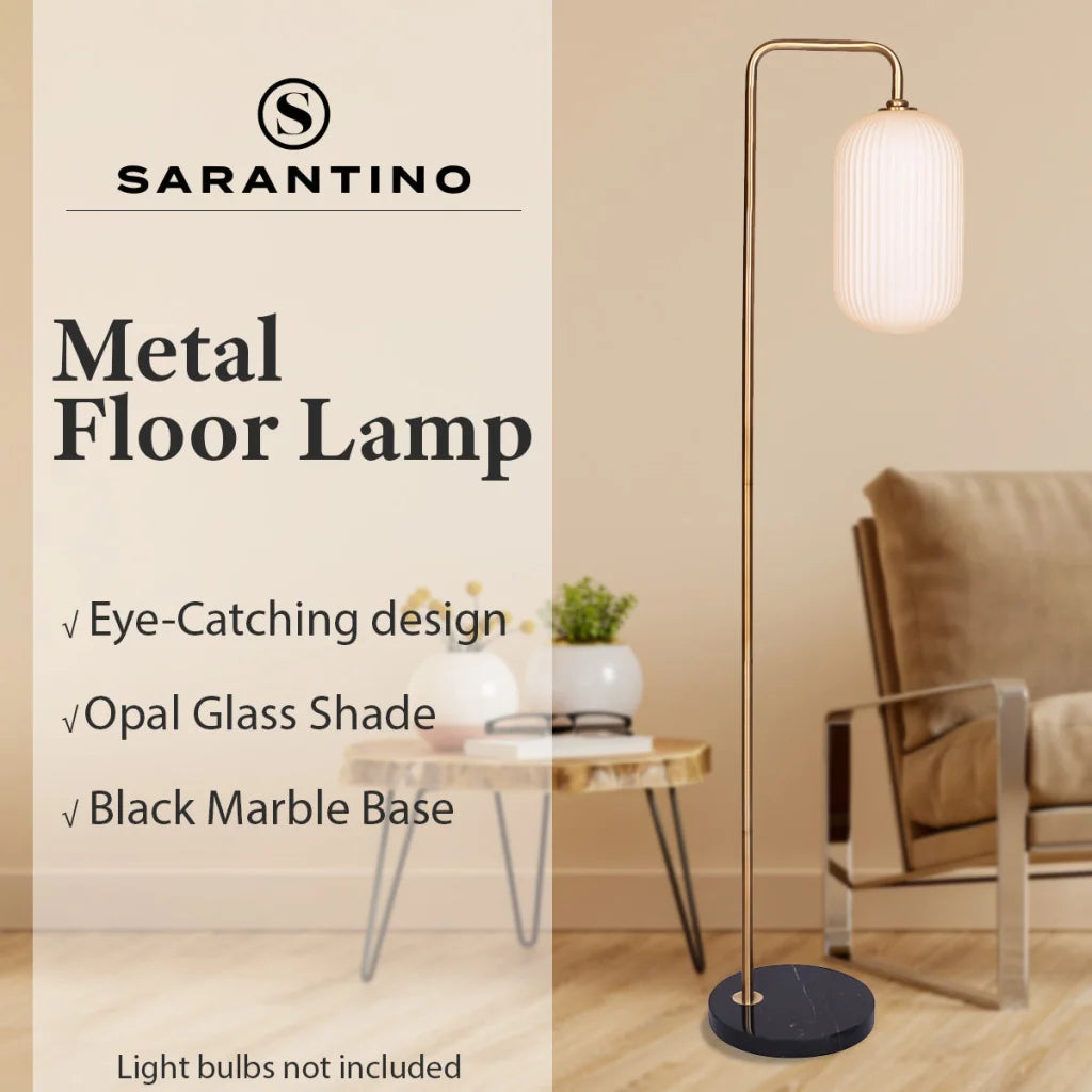 Sarantino Metal Floor Lamp With Opal Glass Shade - Home &