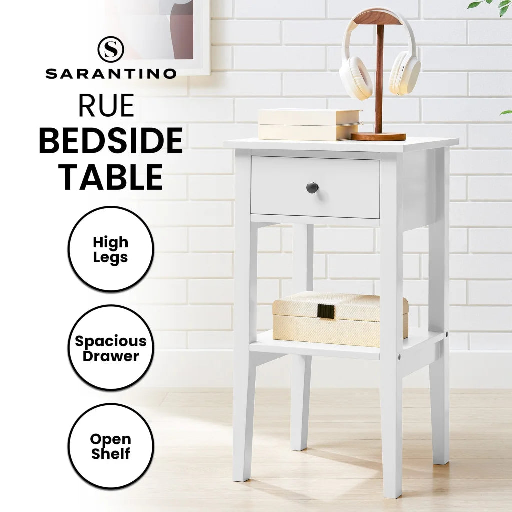 Sarantino Rue Bedside Table in White - Furniture > Bar
