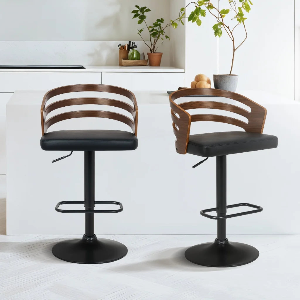 Sarantino Set Of 2 Bentwood Walnut Barstool Adjustable