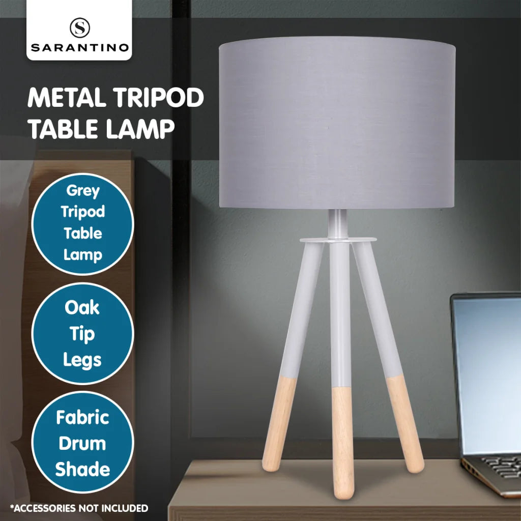 Sarantino Tripod Desk Lamp in Metal & Wood Nordic