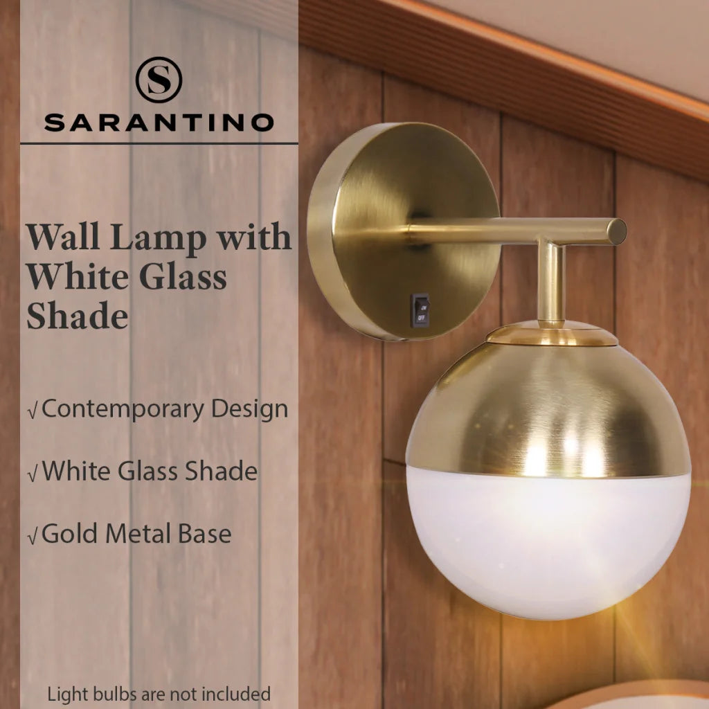 Sarantino Wall Lamp with Gold Metal Base and White Glass
