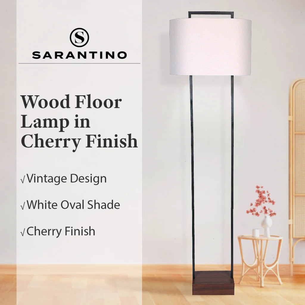 Sarantino Wood Floor Lamp in Cherry Finish - Home & Garden