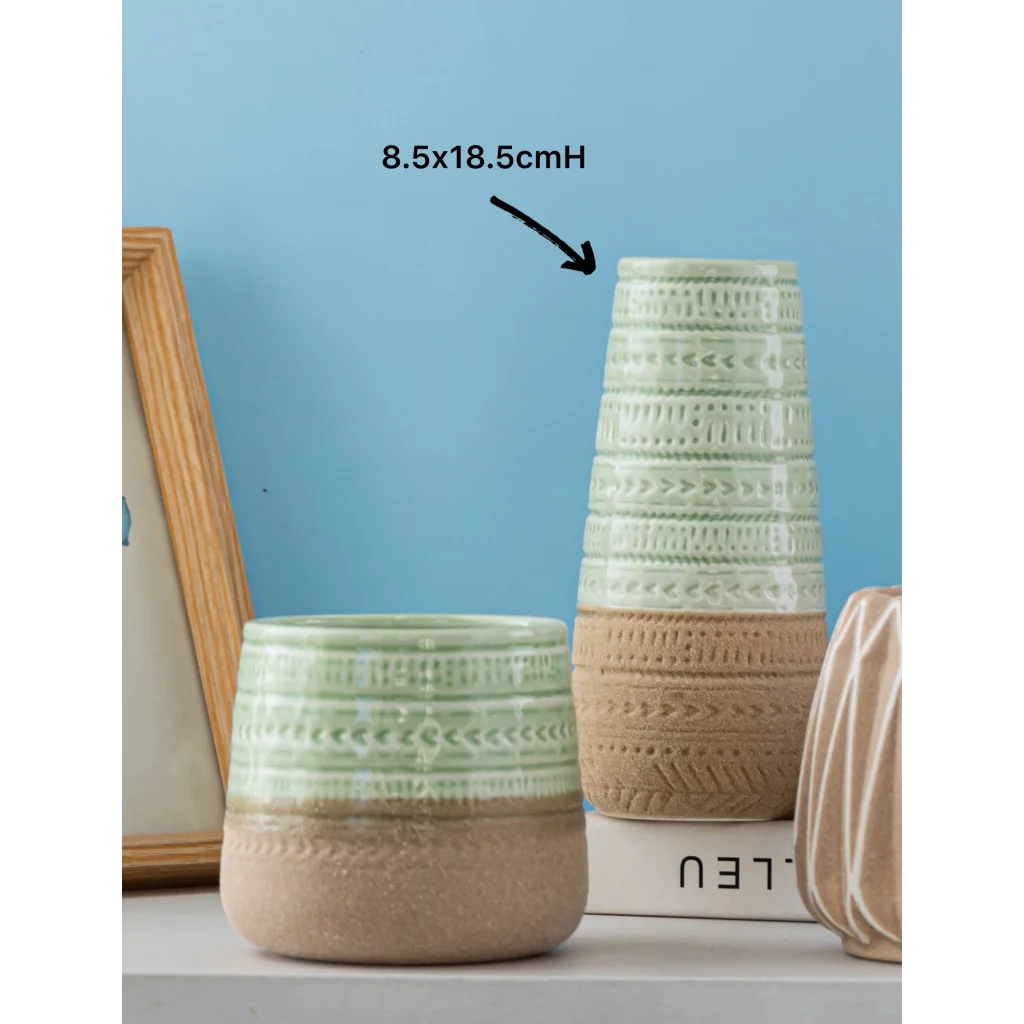 Set 2 Two Tone Mint Ceramic Vase Flower 18cm - Home &