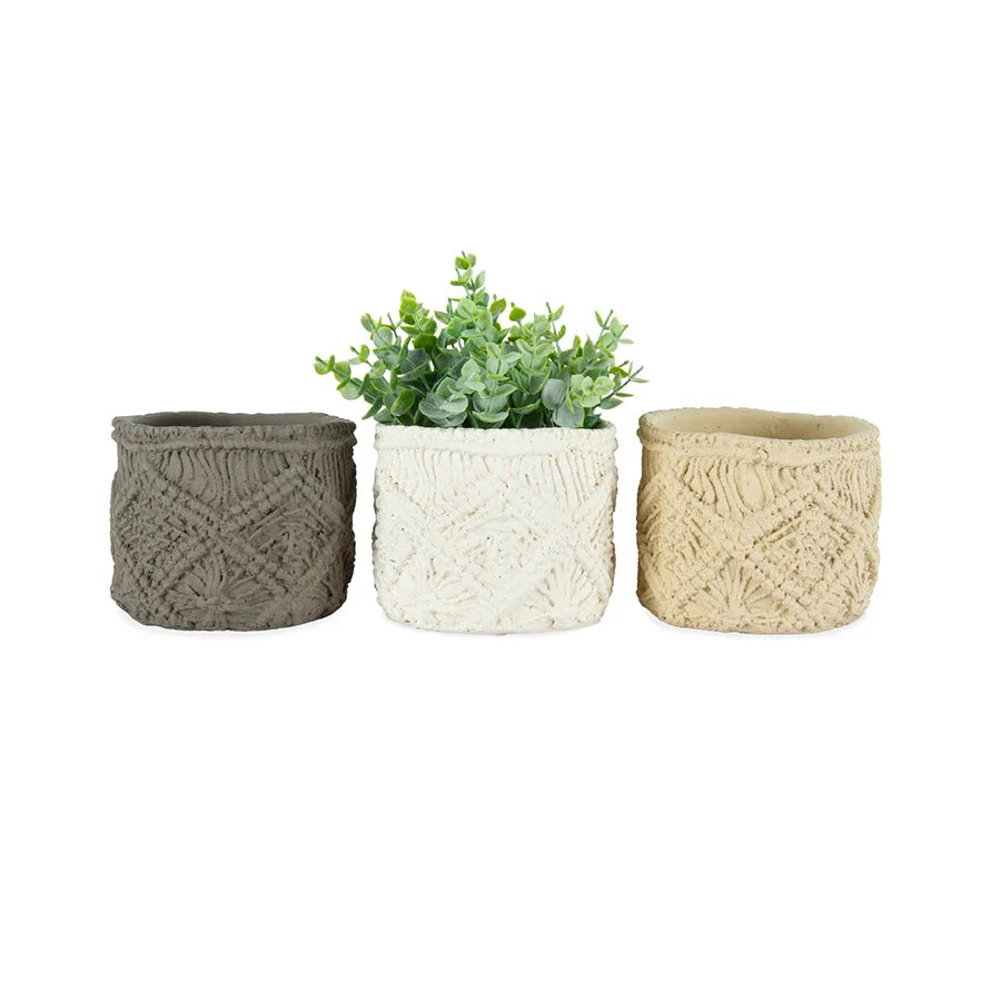 Set 3 Asst Macrame Pot planters w Hole & Plug 12cm - Auto
