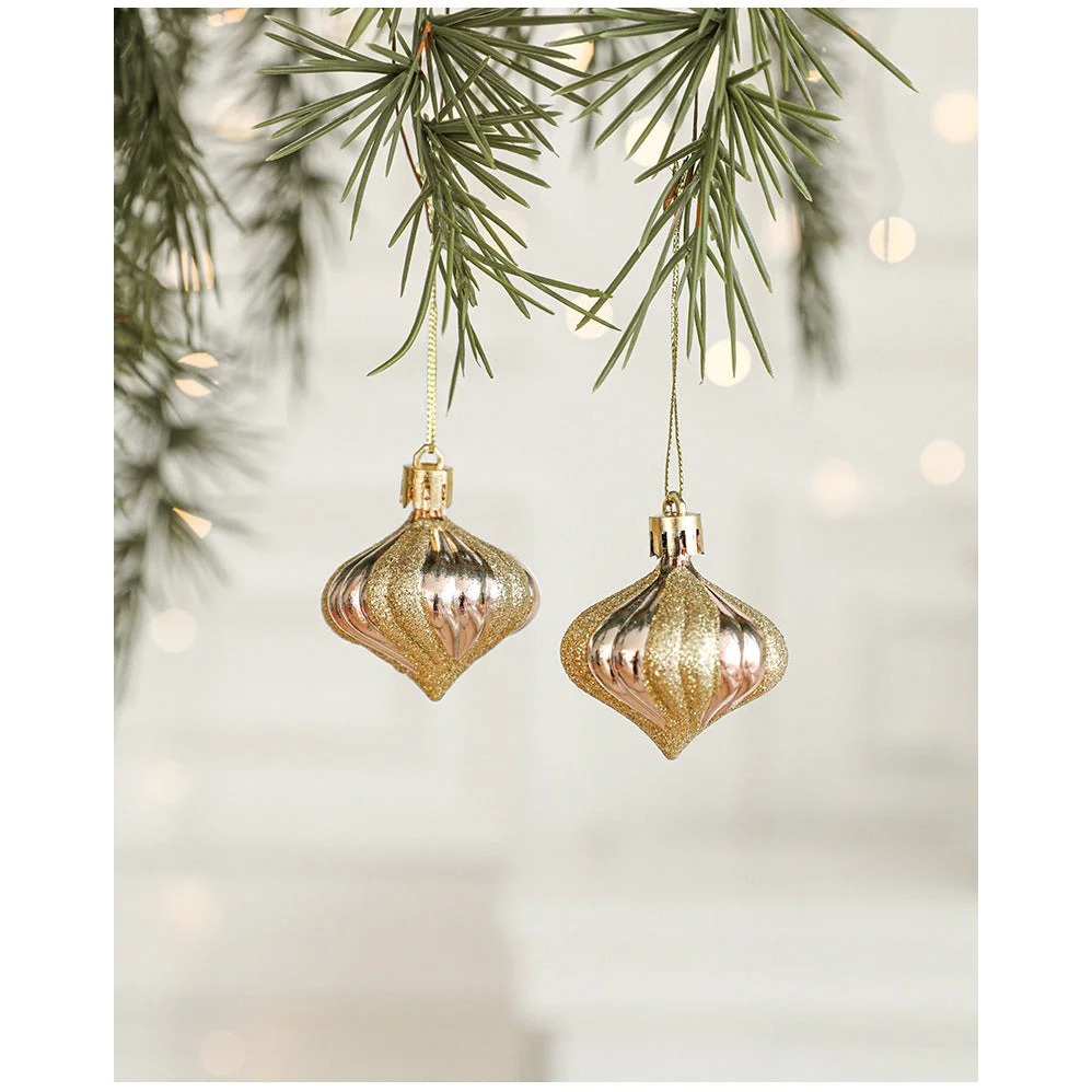 Set of 10 Christmas Ornaments -Gold & Rose Gold Holiday