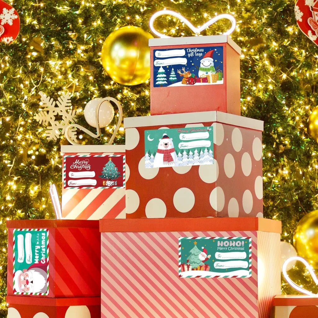 Set of 4 Christmas Gift Tag Sticker Rolls - 2000
