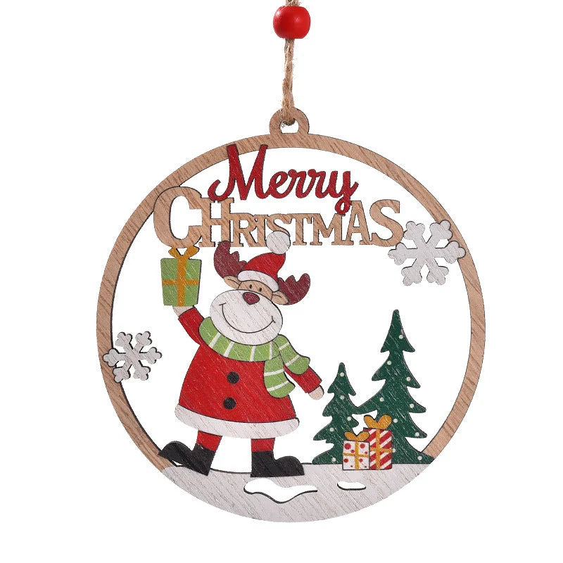Set of 4 Wooden Christmas Hanging Ornaments – Santa Snowman