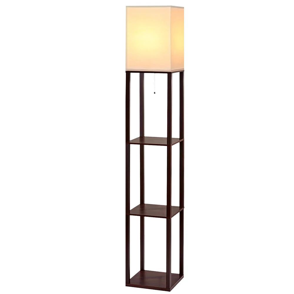 Shelf Floor Lamp Vintage Wood Reading Light Storage