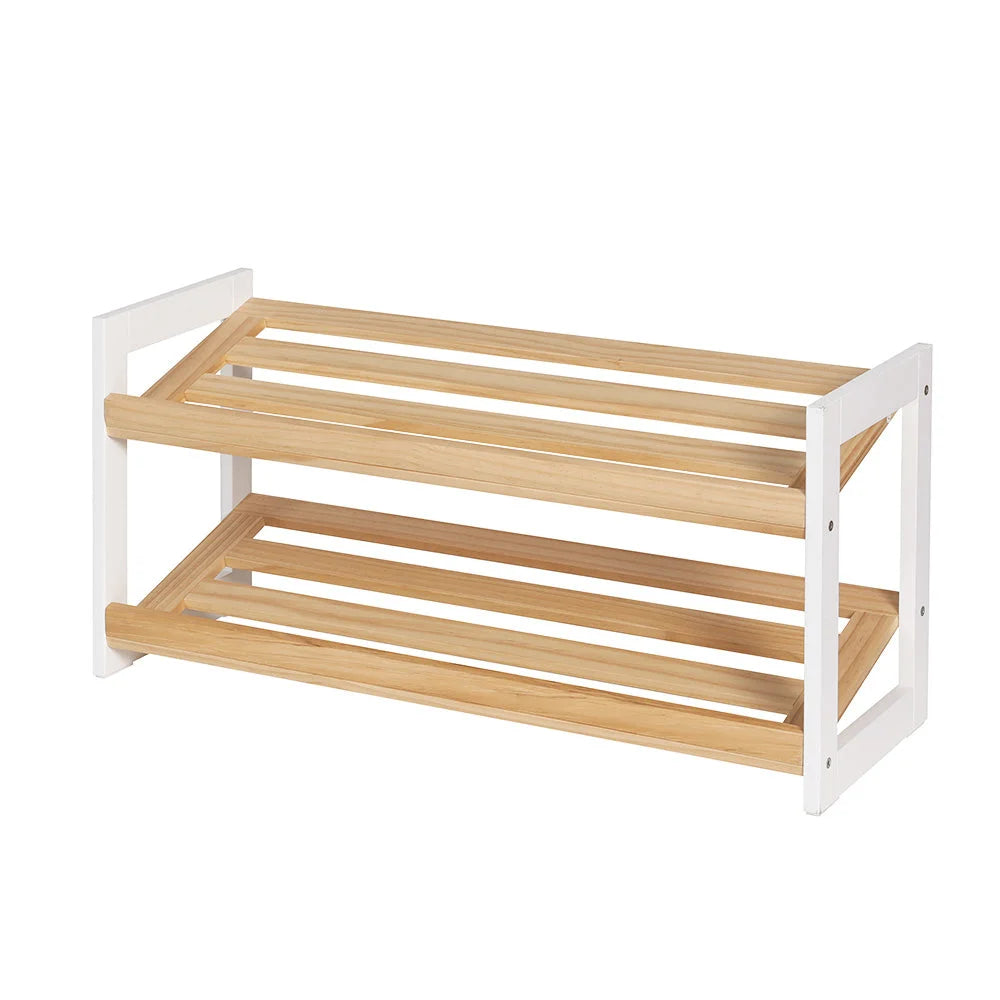 Shoe Rack Wooden Storage 2-Tier with Tilted Shelves