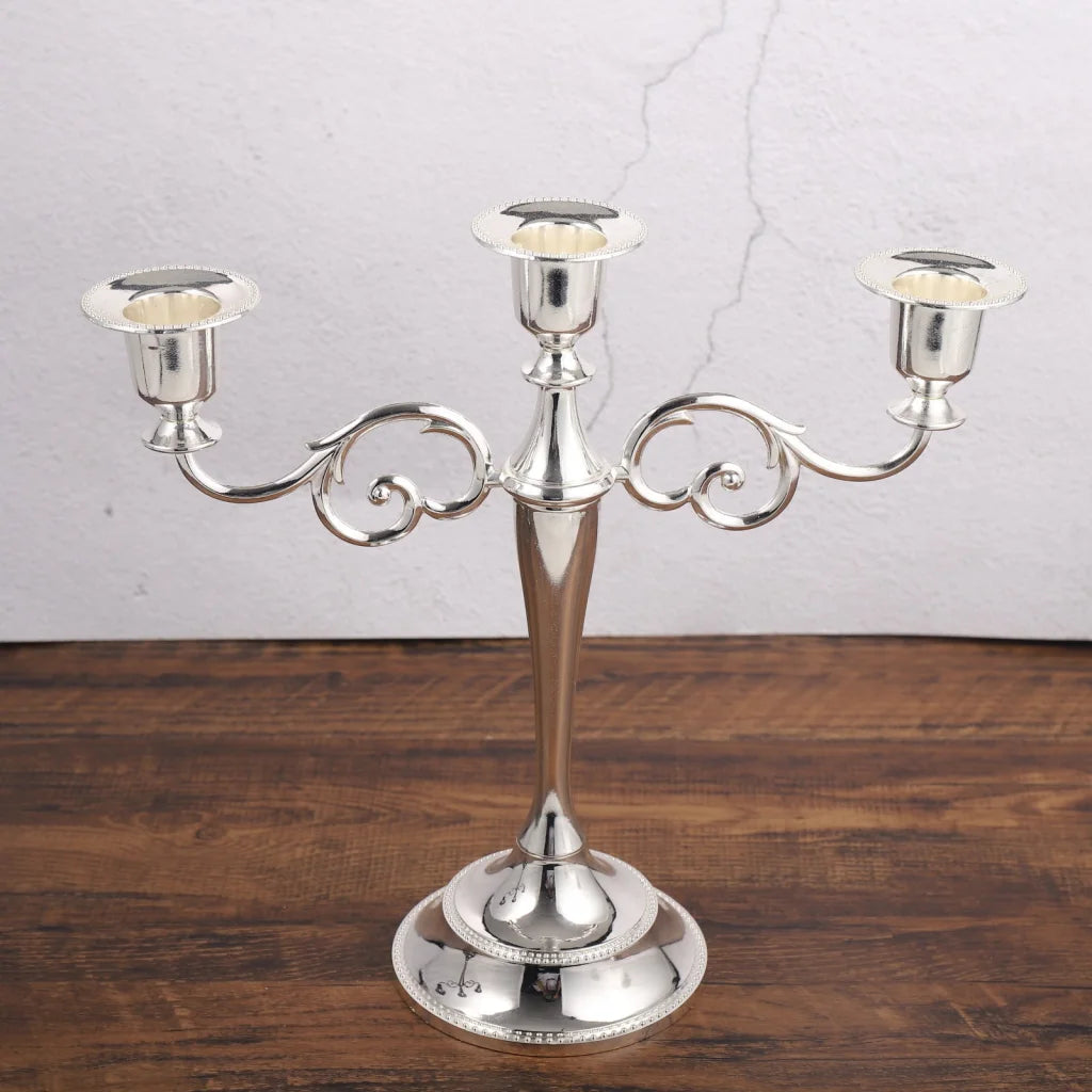 Silver Elegant Metal Candelabra 3 Arm Candle Holder