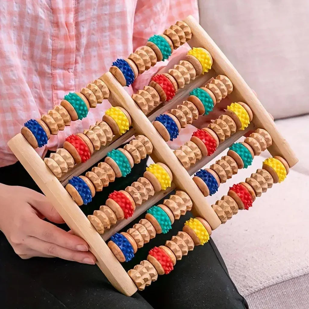 Six-Row Wooden Foot Roller Massager Colourful Relaxation
