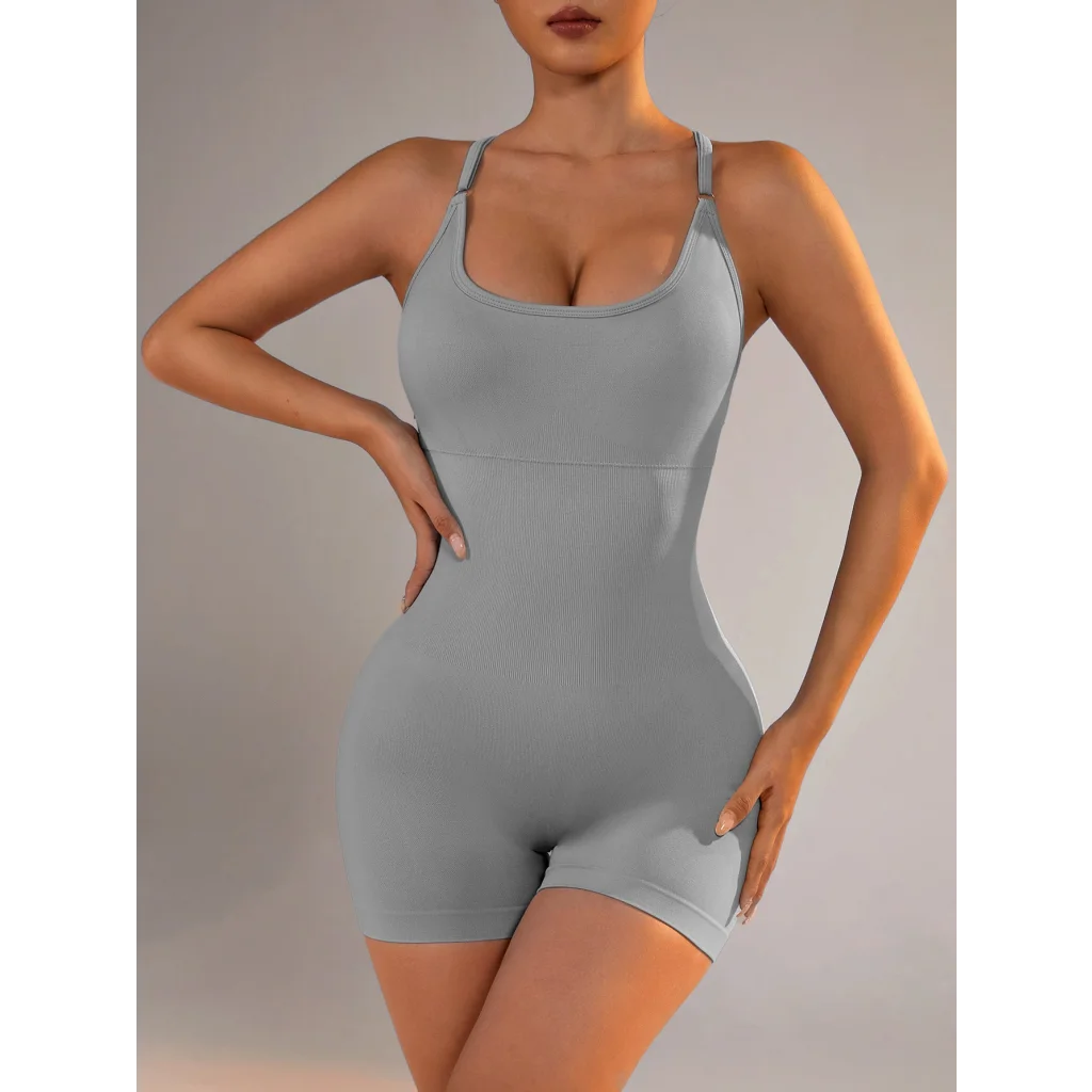 Size L Light Grey Nylon Seamless Yoga Bodysuit - Women’s