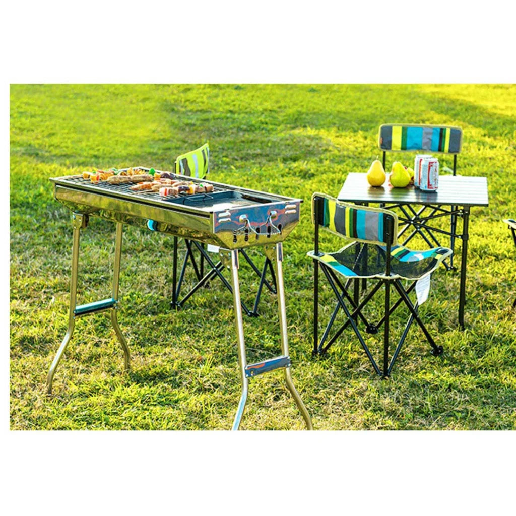 Skewers Grill with Side Tray Portable Stainless Steel Charcoal BBQ Outdoor 6-8 Persons - Premium