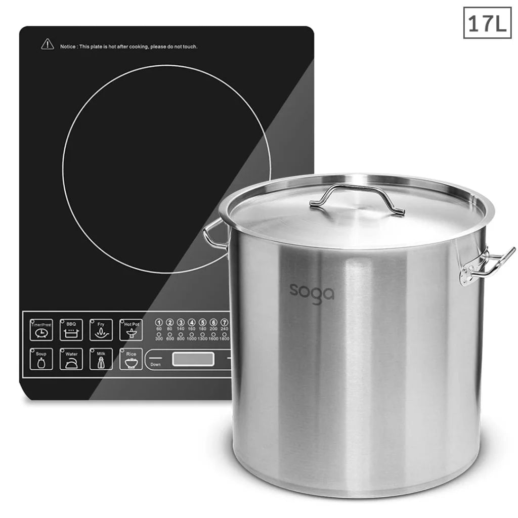 Smart Induction Cooktop Set Premium with 17L Stainless Steel Stockpot & 28cm Stock Pot
