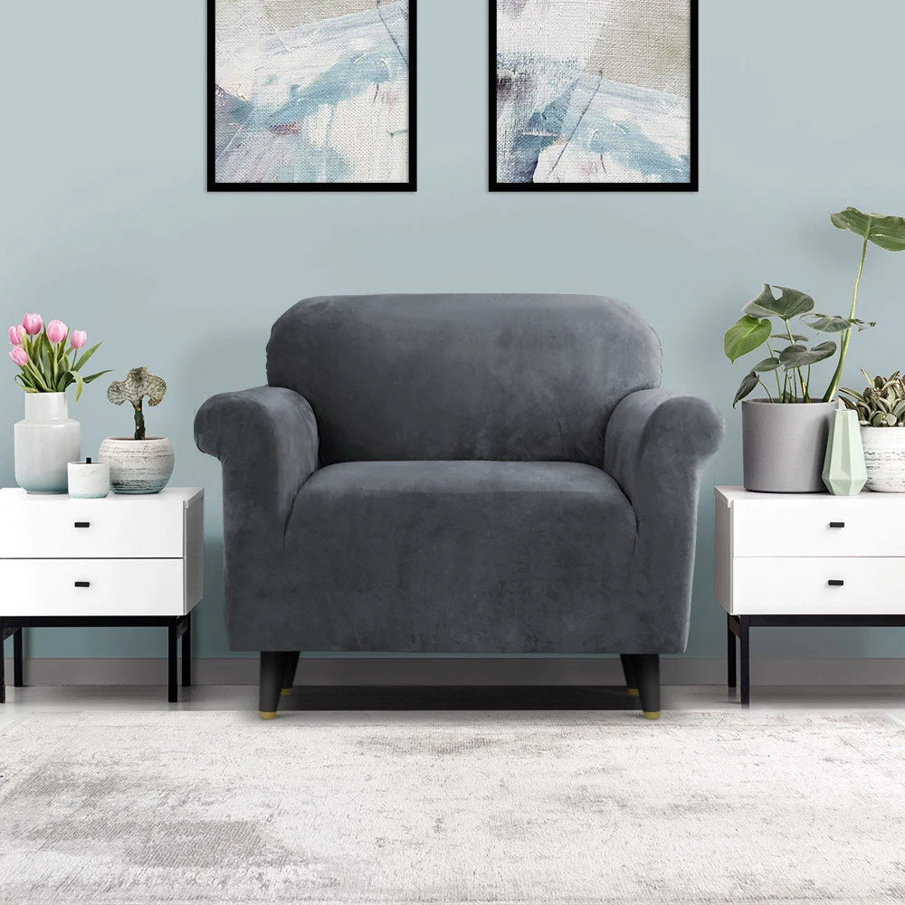 Sofa Cover Couch Covers 1 Seater Velvet grey 173