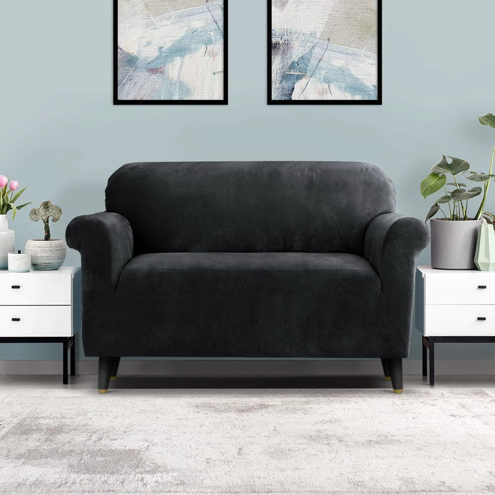 Sofa Cover Couch Covers 2 Seater Velvet black 918