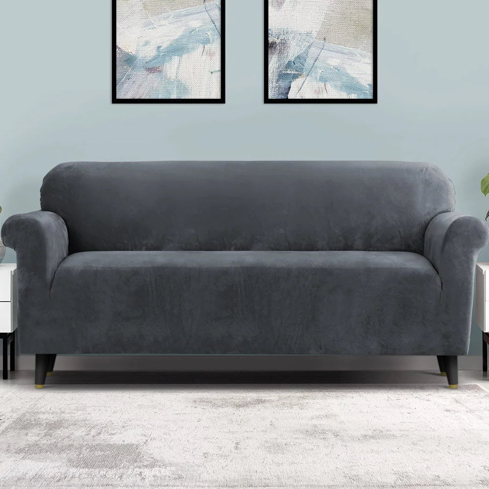 Sofa Cover Couch Covers 4 Seater Velvet - Grey