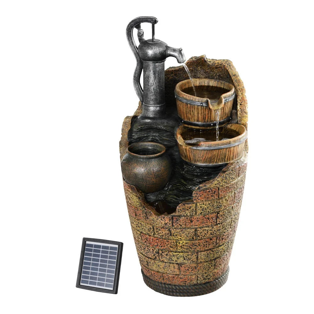 Solar Fountain Water Feature Outdoor Cascading Hand Pump