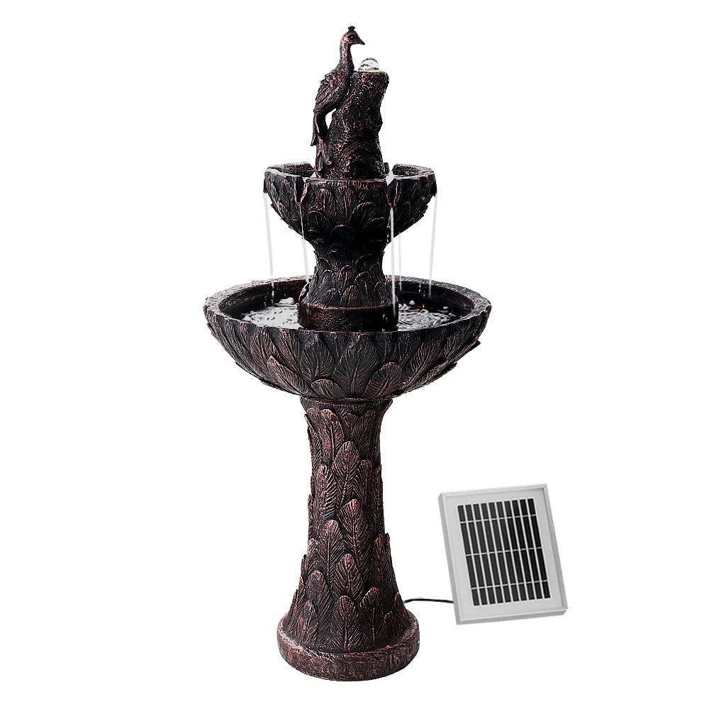 Solar Water Fountain Outdoor Bird Bath Peacock Cascading