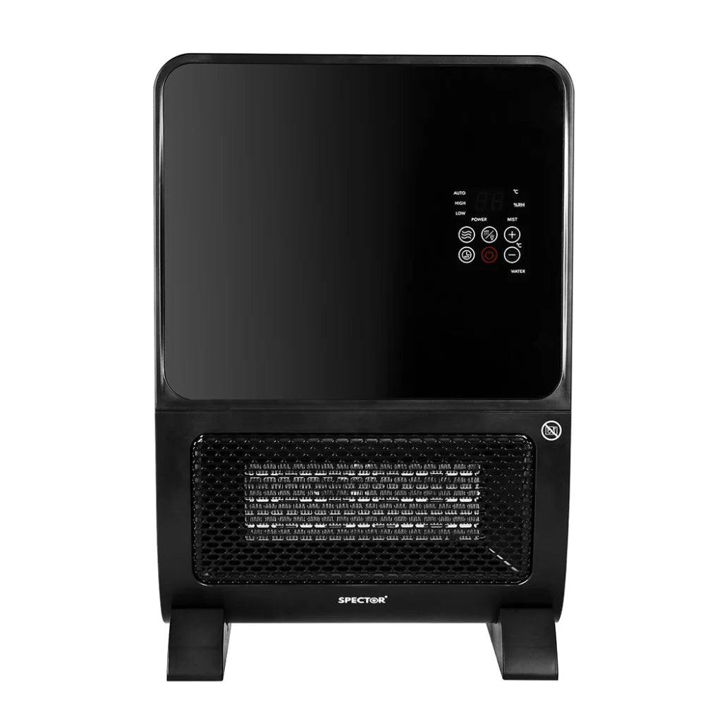 Spector heater humidifier with caster wheels and side handle rail
