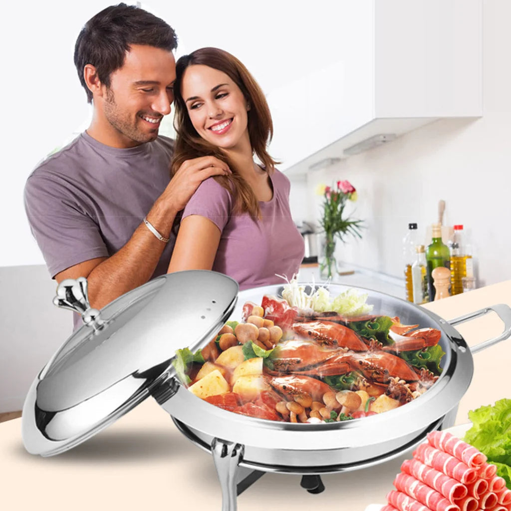 Stainless Steel Buffet Chafing Dish Round Cater Food Warmer Chafer with Glass Top Lid