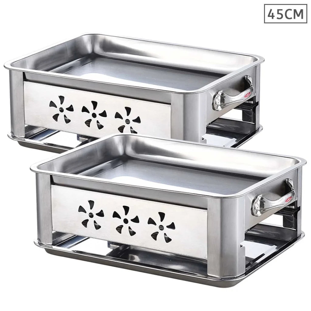 Stainless Steel Chafing Dish Set Premium 2X 45CM Portable Outdoor BBQ Fish Stove Grill Plate