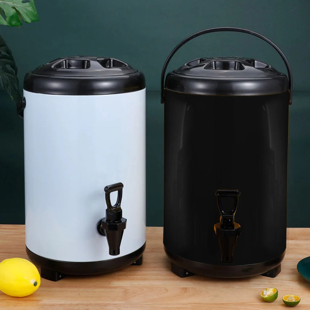 Stainless Steel Insulated Milk Tea Barrel 4X 18L Hot and Cold Beverage Dispenser with Faucet - Black