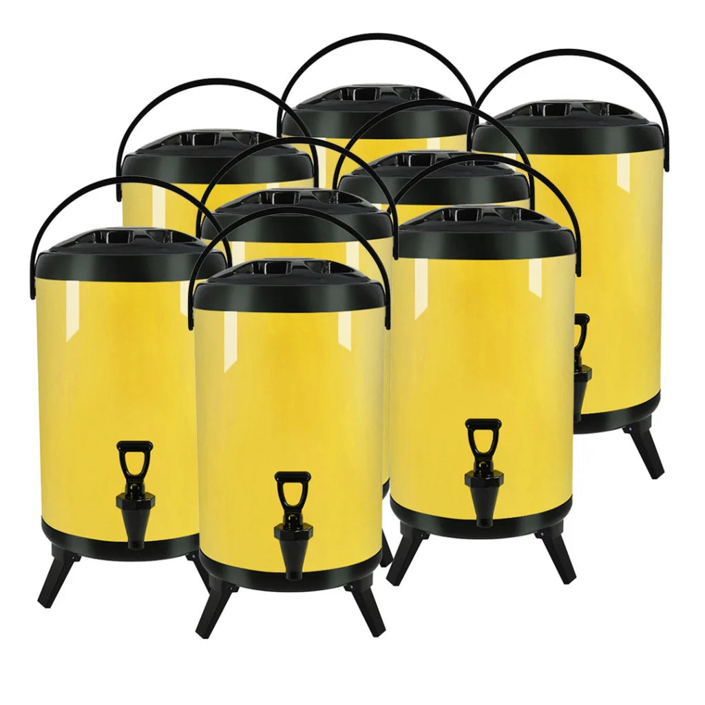 Stainless Steel Insulated Milk Tea Barrel 8X 10L Hot and Cold Beverage Dispenser with Faucet - Yellow