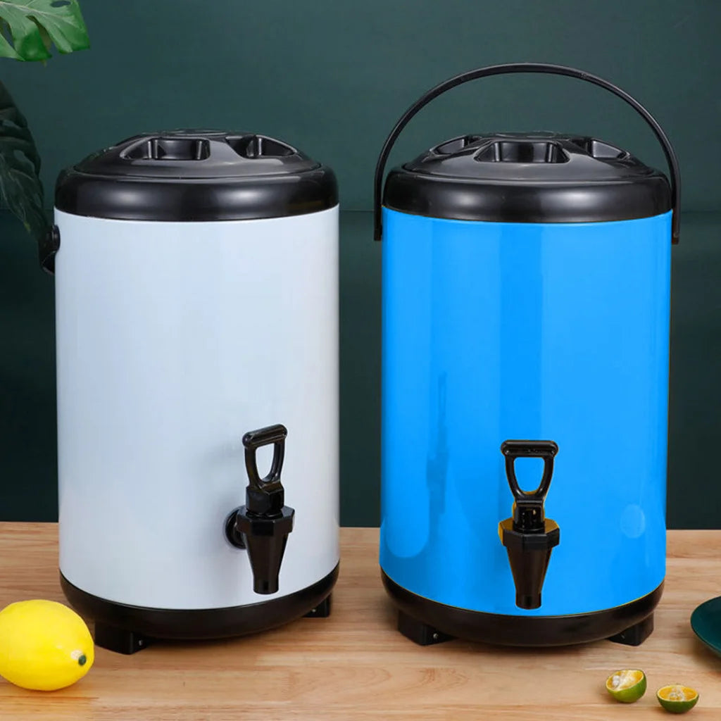 Stainless Steel Insulated Milk Tea Barrel 8X 14L Hot and Cold Beverage Dispenser with Faucet - Blue