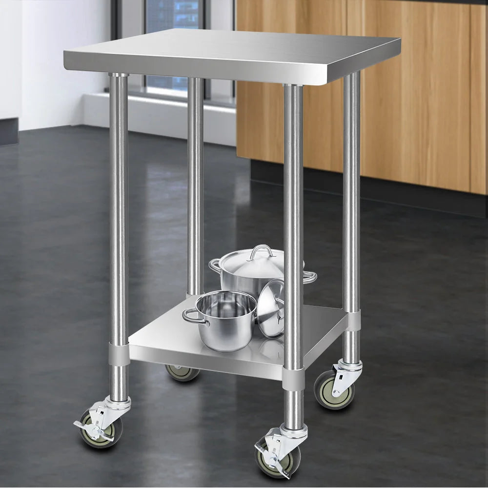 Stainless Steel Kitchen Bench Work Table with Wheels 430