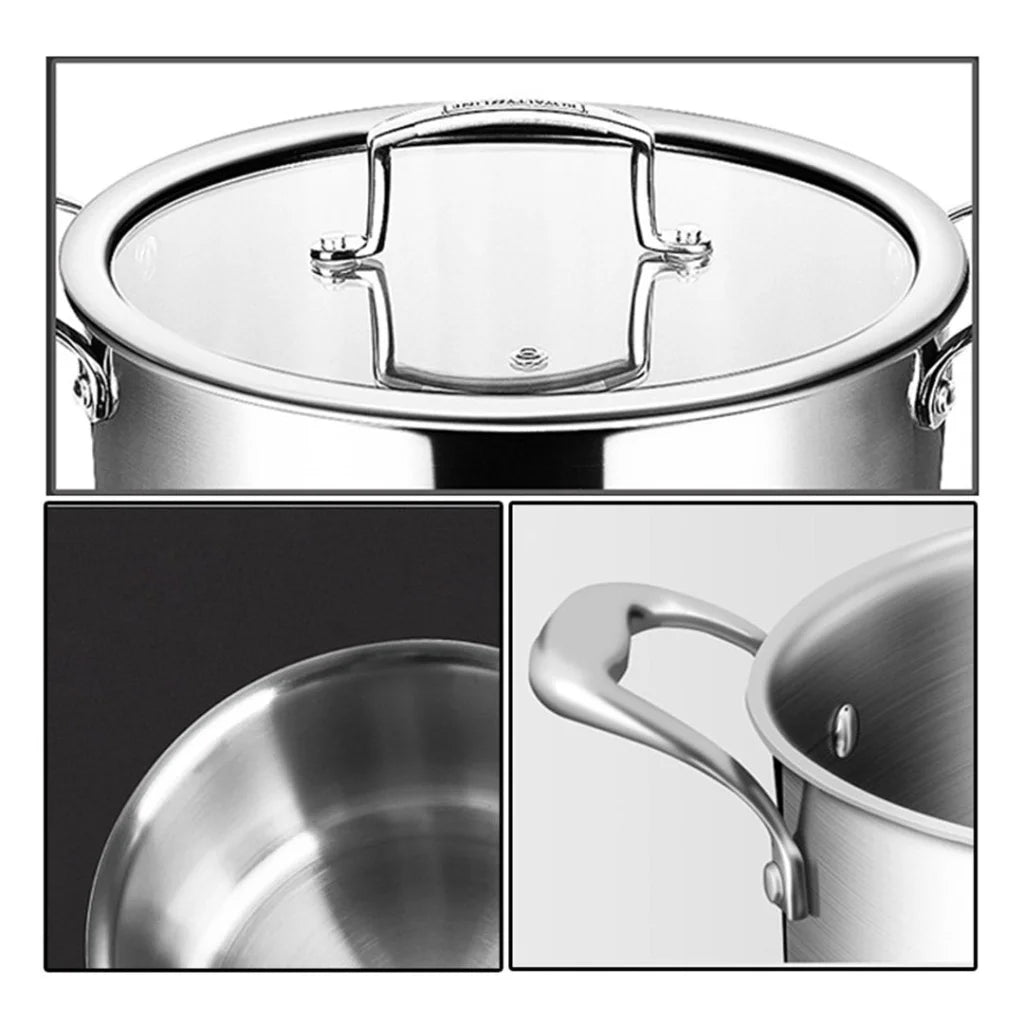 Stainless Steel Soup Pot 2X 24cm Stock Cooking Stockpot Heavy Duty Thick Bottom with Glass Lid